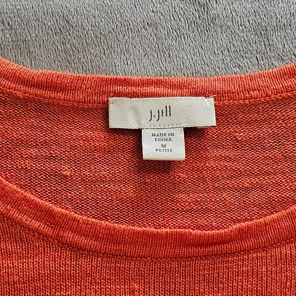 J Jill Top Shirt Womens Medium Petite Orange Linen Blend Open Sleeve Knit Casual - Picture 3 of 11